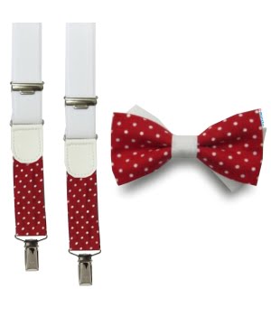 Υφασμάτινο Παπιγιόν Παιδικό & Τιράντες 3 Kλίπς Κόκκινο Πουά