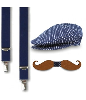 Σετ Τραγιάσκα, Τιράντες & Παπιγιόν Μπλε Πουά &  Μουστάκι