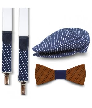 Σετ Τραγιάσκα, Τιράντες με Σχέδια & Παπιγιόν Stripes Μπλε