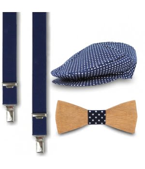 Σετ Τραγιάσκα, Τιράντες & Παπιγιόν Apollon Μπλε Πουά