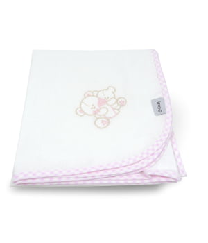 Πάνα Τετράγωνη Χασέ με Καρώ Ρέλι Ροζ Αρκουδάκια 90Χ90cm