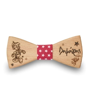 Ξύλινο Παπιγιόν Παιδικό Πινόκιο Με Χαραγμένο Όνομα Κόκκινο