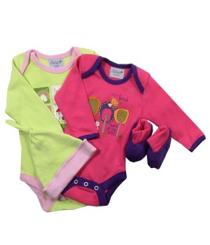 Σετ 2 Κορμάκια, Σκουφάκι & Καλτσάκια Φούξια