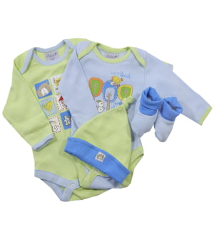 Σετ 2 Κορμάκια, Σκουφάκι & Καλτσάκια Γαλάζιο