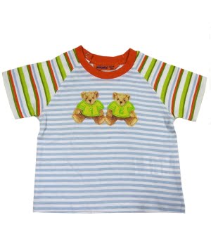 Μπλουζάκι Κοντομάνικο Ριγέ Αρκουδάκια Λευκό