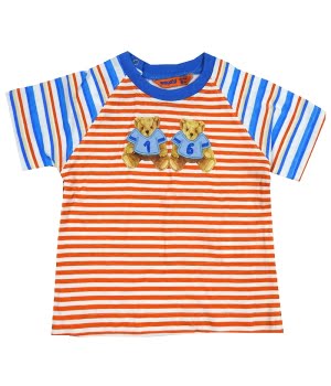 Μπλουζάκι Κοντομάνικο Ριγέ Αρκουδάκια Πορτοκαλί