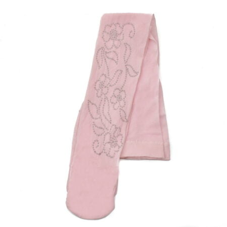 Καλσόν Ροζ με Ασημί Λουλούδια Στρας