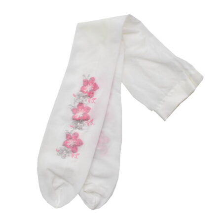 Καλσόν Λευκό με Ροζ Ασημί Λουλούδια