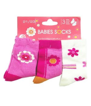 Σετ 3 Καλτσάκια Ροζ Λουλούδια