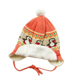 Σκουφάκι Πλεκτό Πιγκουίνοι Πορτοκαλί