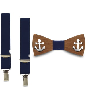 Ξύλινο Παπιγιόν Παιδικό & Τιράντες Nautical Μπλε