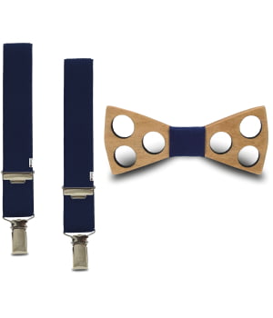 Ξύλινο Παπιγιόν Παιδικό & Τιράντες Μπλε