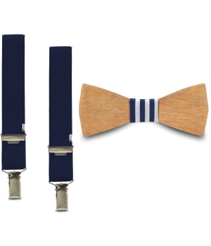 Ξύλινο Παπιγιόν Παιδικό & Τιράντες Ermis Μπλε