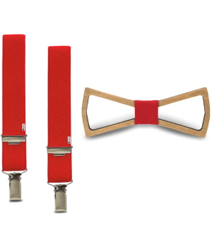 Ξύλινο Παπιγιόν Παιδικό & Τιράντες Angel Natural Κόκκινο