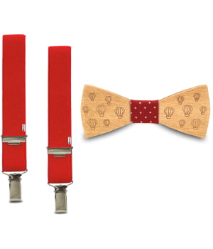 Ξύλινο Παπιγιόν Παιδικό & Τιράντες Balloons Κόκκινο