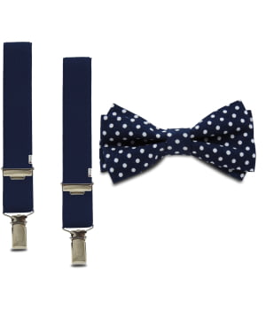 Υφασμάτινο Παπιγιόν Παιδικό & Τιράντες 4 Kλίπς Μπλε Πουά