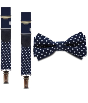 Υφασμάτινο Παπιγιόν Παιδικό & Τιράντες 3 Kλίπς Μπλε Πουά