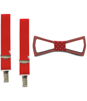 Ξύλινο Παπιγιόν Παιδικό & Τιράντες Angel Dark Κόκκινο