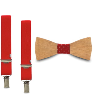 Ξύλινο Παπιγιόν Παιδικό & Τιράντες Apollo Κόκκινο