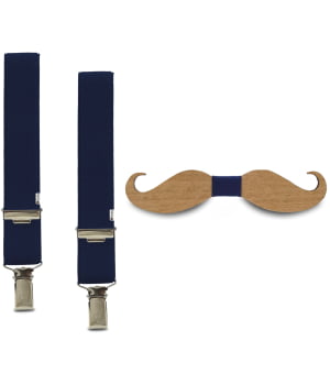 Ξύλινο Παπιγιόν Παιδικό & Τιράντες Μουστάκι Μπλε