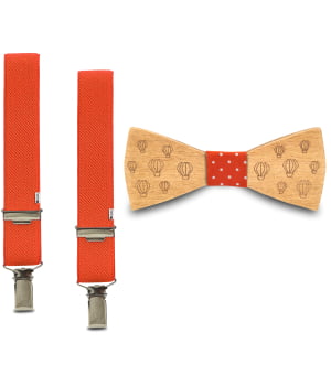 Ξύλινο Παπιγιόν Παιδικό & Τιράντες Balloons Πορτοκαλί