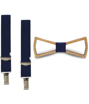 Ξύλινο Παπιγιόν Παιδικό & Τιράντες Angel Μπλε