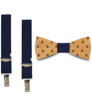 Ξύλινο Παπιγιόν Παιδικό & Τιράντες Anchor Μπλε