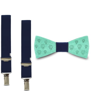 Ξύλινο Παπιγιόν Παιδικό & Τιράντες Μπλε Balloons