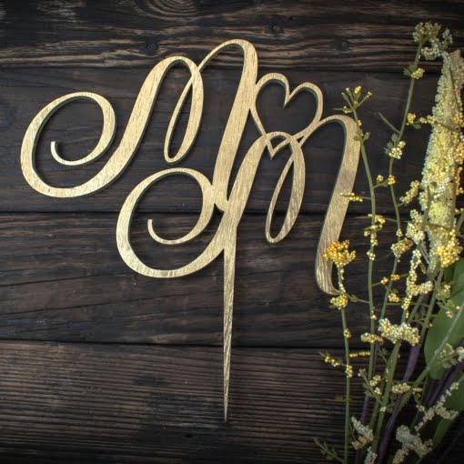 Ξύλινο Τόπερ για Γαμήλια Τούρτα με Αρχικά Ζευγαριού - Image 6