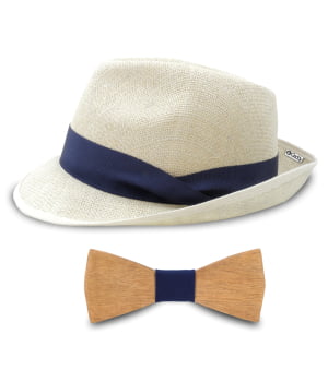 Σετ Ψάθινο Καπέλο Εκρού & Παπιγιόν Ermis