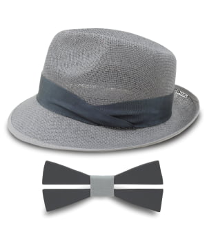 Σετ Ψάθινο Καπέλο Γκρι & Παπιγιόν Peru