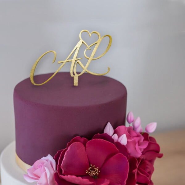 Ξύλινο Τόπερ για Γαμήλια Τούρτα με Αρχικά Ζευγαριού - Image 2