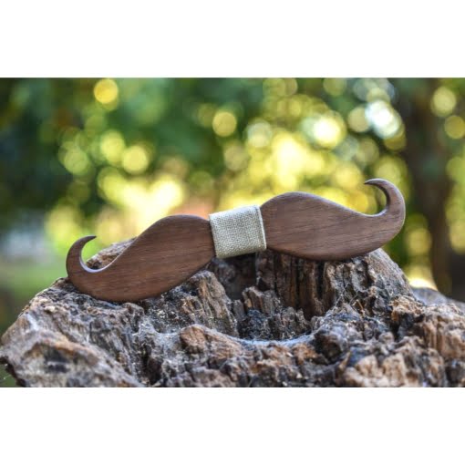 Ανδρικό Ξύλινο Παπιγιόν Μουστάκι Καρυδί - Image 2