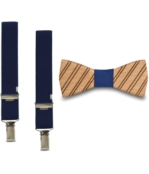 Ξύλινο Παπιγιόν Παιδικό & Τιράντες Stripes Μπλε