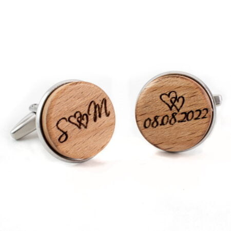 Ξύλινα Μανικετόκουμπα Φυσικό Καφέ Με Αρχικά και Ημερομηνία