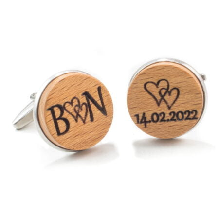 Ξύλινα Μανικετόκουμπα Καφέ Με Αρχικά και Ημερομηνία