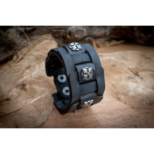 Δερμάτινο Βραχιόλι Πλεκτό με Μεταλλικά Στοιχεία - Image 3