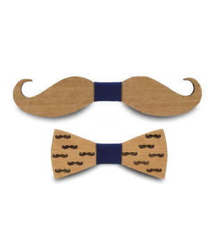 Σετ Ξύλινα Παπιγιόν Ανδρικό & Παιδικό Μουστάκια