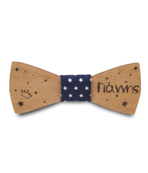 Ξύλινο Παπιγιόν Παιδικό Με Χαραγμένο Όνομα Μπλε