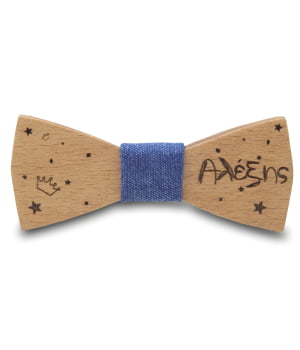 Ξύλινο Παπιγιόν Παιδικό με Χαραγμένο Όνομα Μπλε