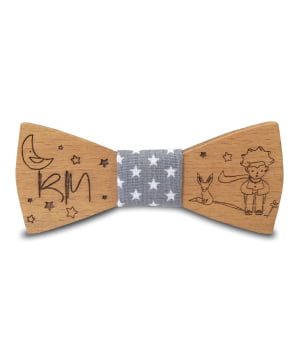 Ξύλινο Παπιγιόν Παιδικό Μικρός Πρίγκιπας Με Χαραγμένα Αρχικά Γκρι