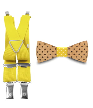 Ξύλινο Παπιγιόν Παιδικό & Τιράντες Tiny Dots Κίτρινο
