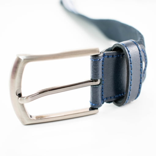 Ζώνη Ανδρική Ελαστική με Δερμάτινο Τελείωμα Μπλε Ριγέ - Image 3