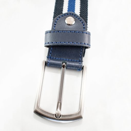Ζώνη Ανδρική Ελαστική με Δερμάτινο Τελείωμα Μπλε Ριγέ - Image 2