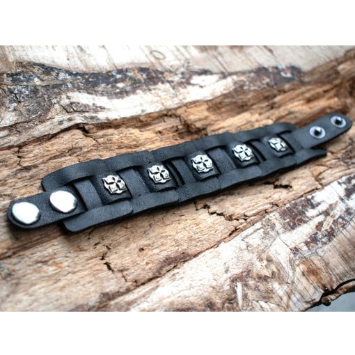 Δερμάτινο Βραχιόλι Πλεκτό με Μεταλλικά Στοιχεία - Image 5