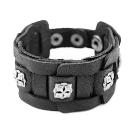 Δερμάτινο Βραχιόλι Πλεκτό με Μεταλλικά Στοιχεία