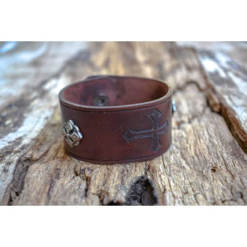 Δερμάτινο Βραχιόλι Mahogany Σταυρός 3cm - Image 3