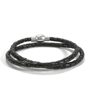 Δερμάτινο Βραχιόλι Πλεκτό Μαύρο Διπλό με Μεταλλικό Κούμπωμα