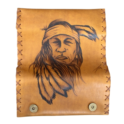 Καπνοθήκη Χειροποίητη Δερμάτινη Πυρογραφία Ινδιάνος