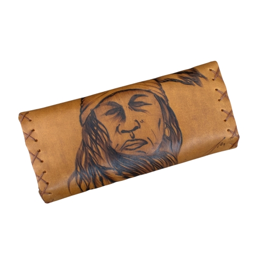 Καπνοθήκη Χειροποίητη Δερμάτινη Πυρογραφία Ινδιάνος - Image 2